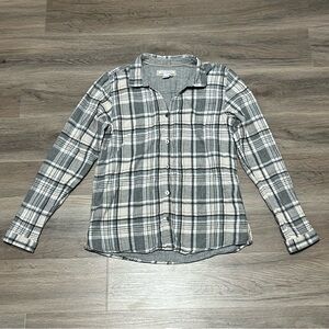 Carbon2Cobalt Small Button Up Shirt Gray Flannel Plaid Cotton Effortlessly Cool